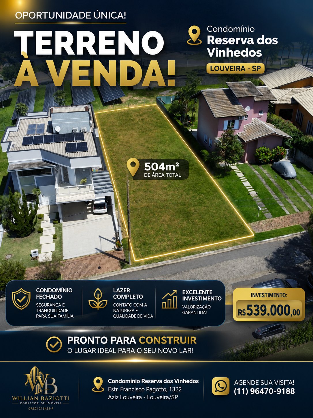 Terreno a Venda em Condomínio Fechado em Louveira com 504 m².